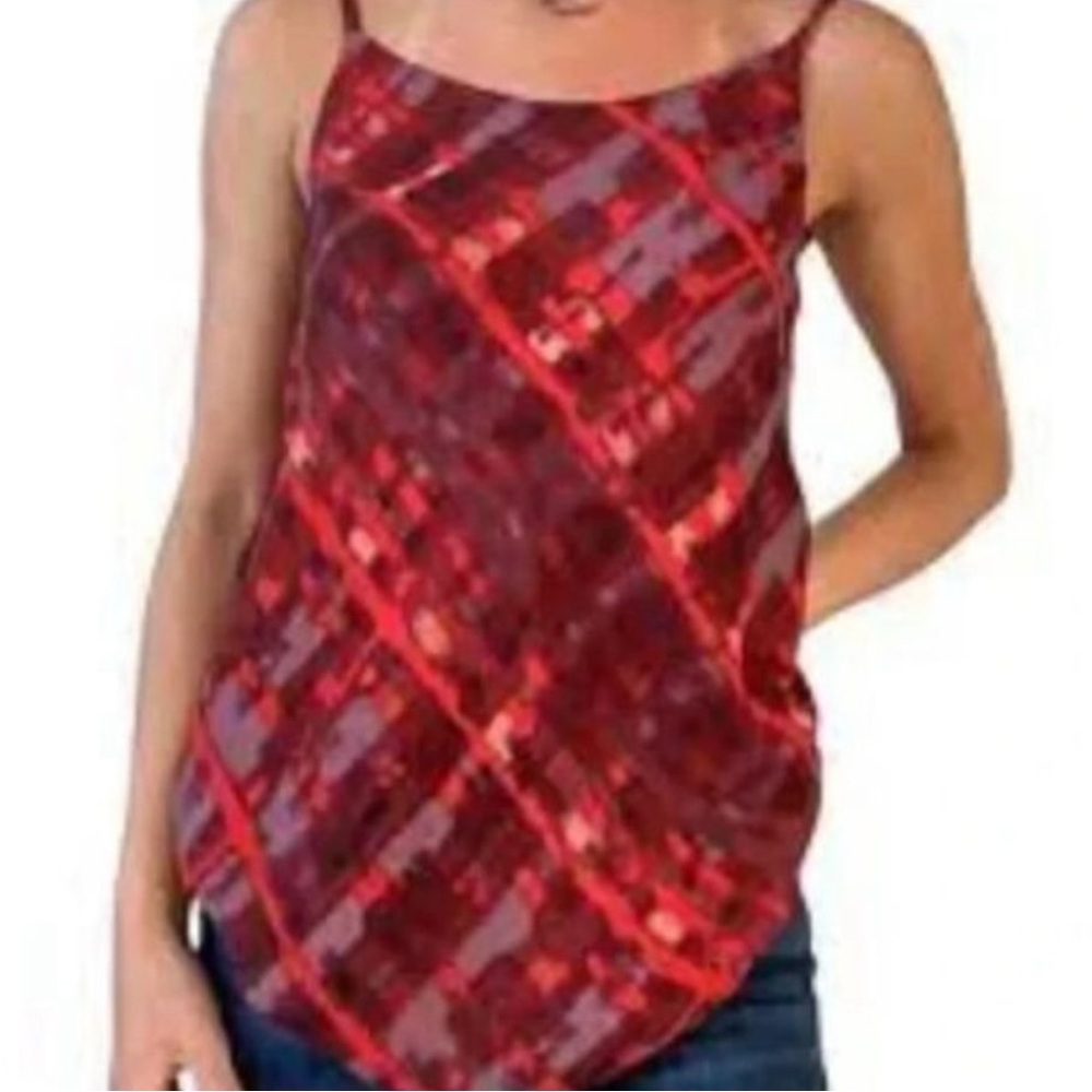 CABI Sheer Lined Plaid Sleeveless Spaghetti Strap Cherish Cami Tank Top, Size S